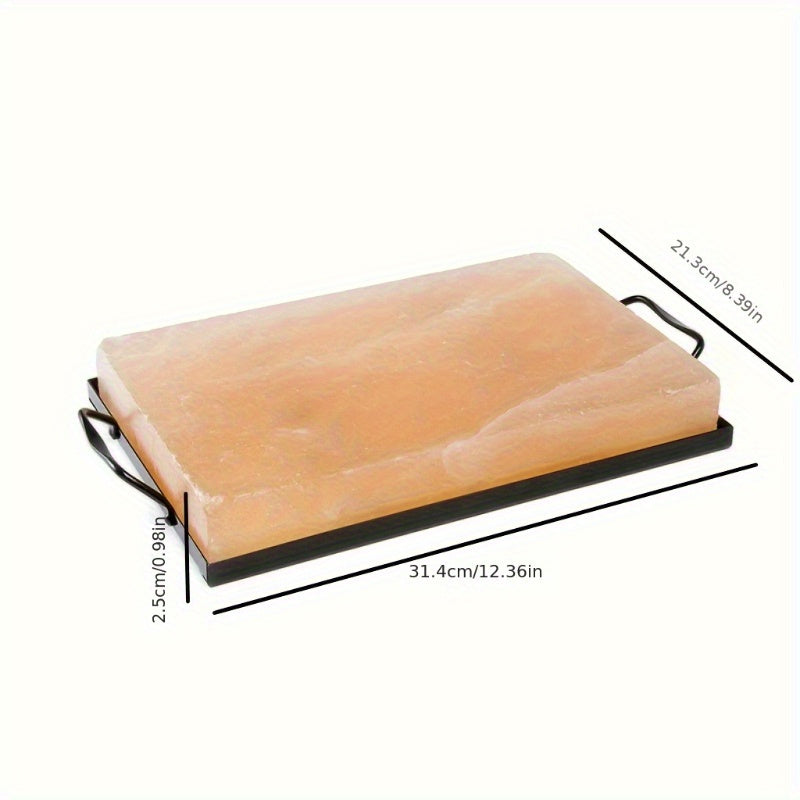 One piece of Himalayan salt block for grilling, cooking, cutting, and serving. Made from food-grade Himalayan pink salt stone with a stainless steel plate and recipe booklet included. A unique gift suitable for men, women, and chefs.