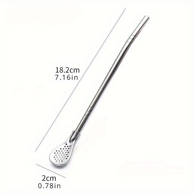 Stainless steel straw spoon for stirring and filtering milk tea, reusable and extended.