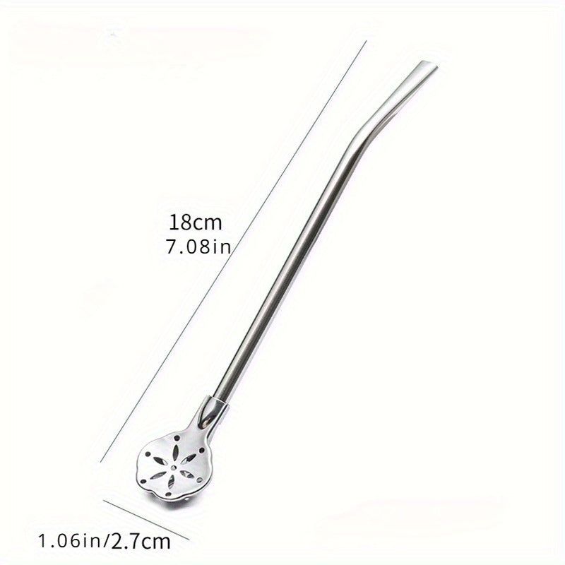 Stainless steel straw spoon for stirring and filtering milk tea, reusable and extended.