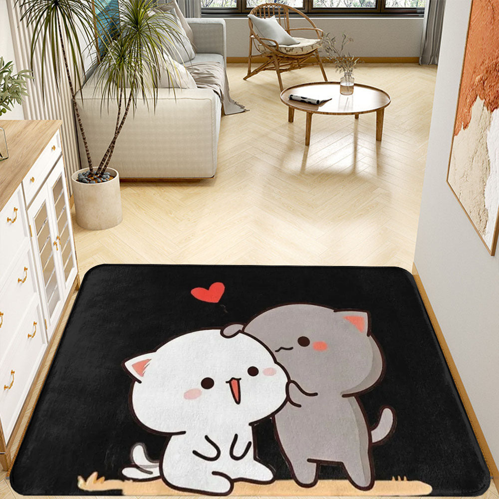 Machine washable Bubu and Dudu Cartoon Cats Flannel Doormat - 1pc Soft Polyester Non-Slip Rug Pad suitable for Living Room, Bedroom, Kitchen, and Balcony. This Cute Animal Design Home Decoration Floor Mat is both stylish and functional.