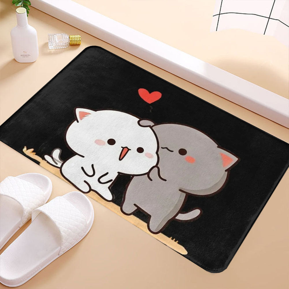 Machine washable Bubu and Dudu Cartoon Cats Flannel Doormat - 1pc Soft Polyester Non-Slip Rug Pad suitable for Living Room, Bedroom, Kitchen, and Balcony. This Cute Animal Design Home Decoration Floor Mat is both stylish and functional.