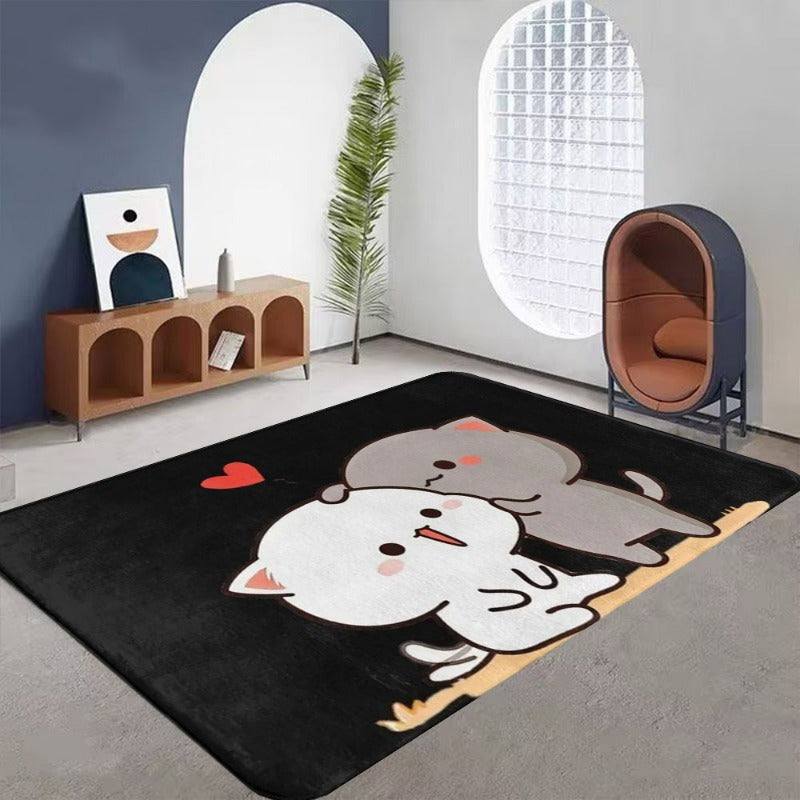 Machine washable Bubu and Dudu Cartoon Cats Flannel Doormat - 1pc Soft Polyester Non-Slip Rug Pad suitable for Living Room, Bedroom, Kitchen, and Balcony. This Cute Animal Design Home Decoration Floor Mat is both stylish and functional.