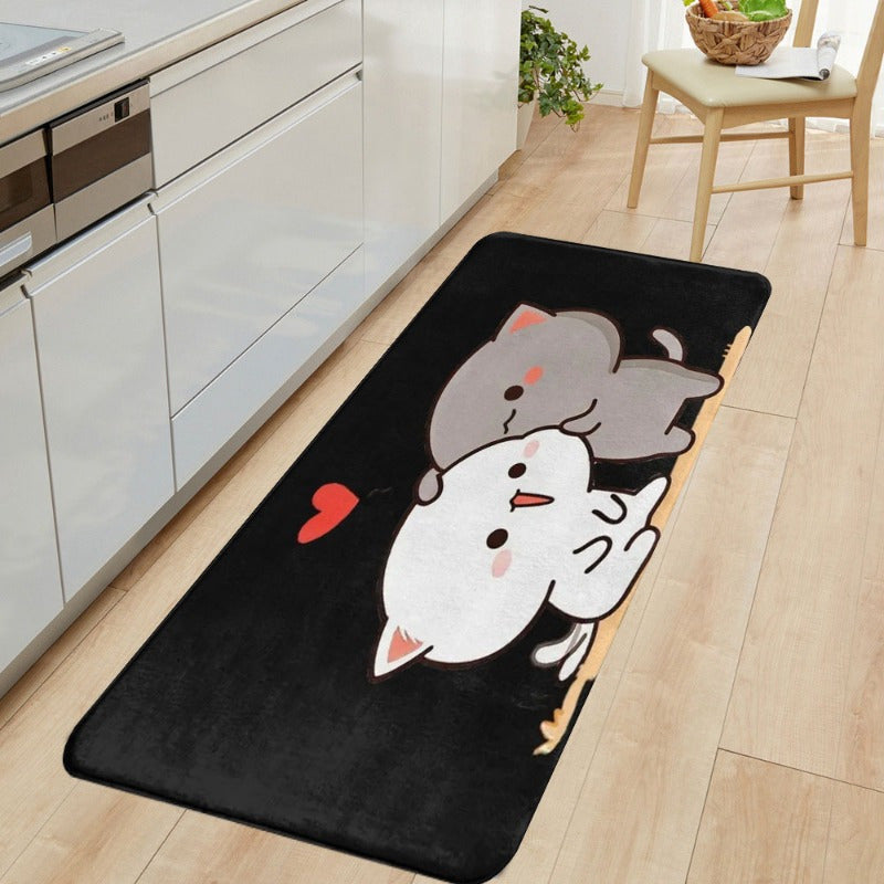 Machine washable Bubu and Dudu Cartoon Cats Flannel Doormat - 1pc Soft Polyester Non-Slip Rug Pad suitable for Living Room, Bedroom, Kitchen, and Balcony. This Cute Animal Design Home Decoration Floor Mat is both stylish and functional.