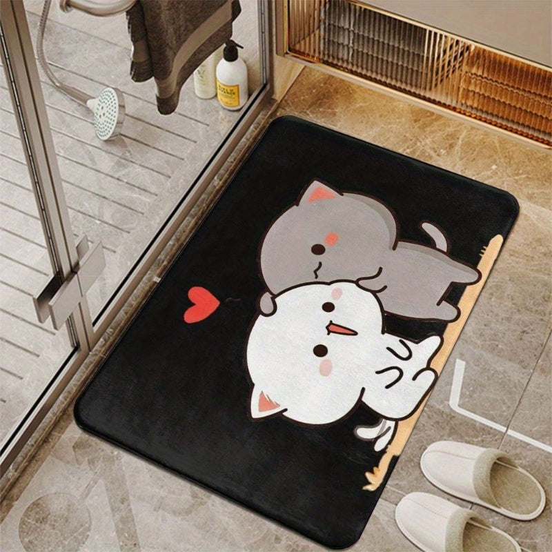 Machine washable Bubu and Dudu Cartoon Cats Flannel Doormat - 1pc Soft Polyester Non-Slip Rug Pad suitable for Living Room, Bedroom, Kitchen, and Balcony. This Cute Animal Design Home Decoration Floor Mat is both stylish and functional.