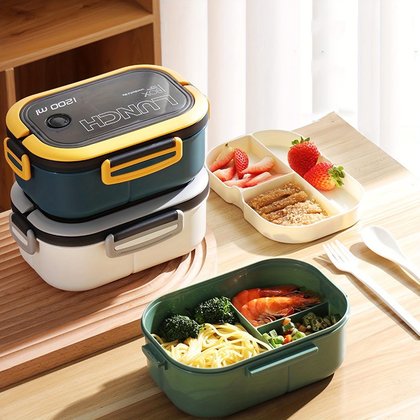 Microwave-Safe Bento Box with Spoon and Fork - BPA-Free, High Capacity, Leak-Proof, Perfect for Travel and Office Lunches