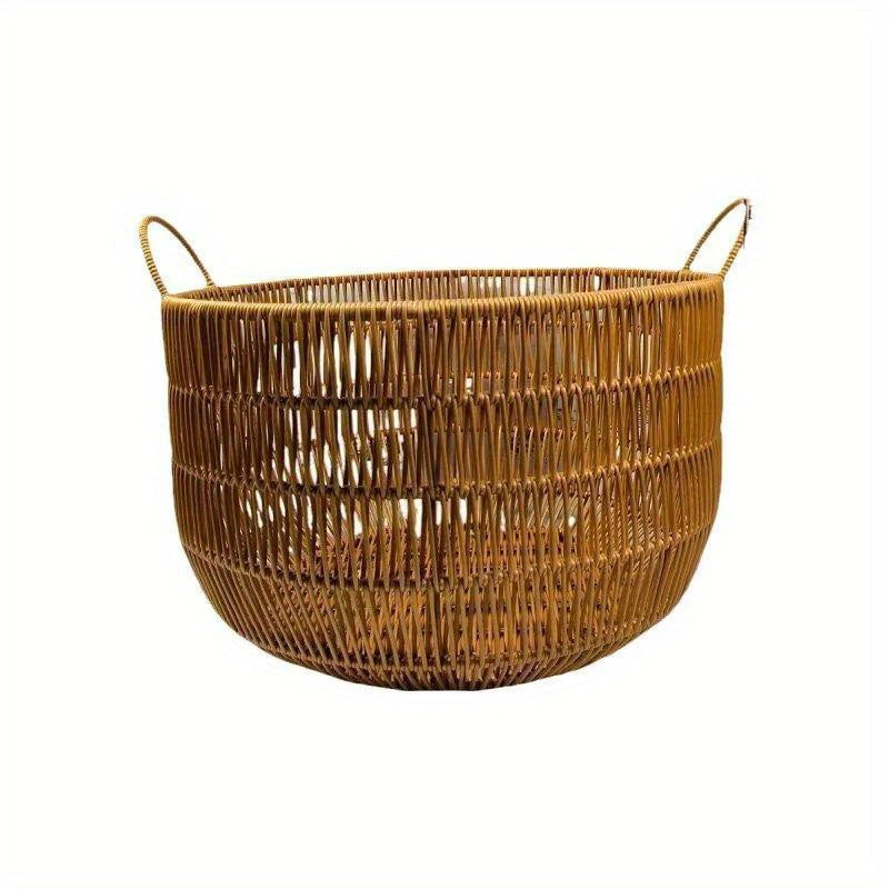 Spacious Round Hamper with Handles - Waterproof Imitation Rattan Laundry Basket for Clothes, Toys & Bathroom Storage