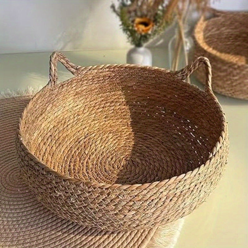 Woven cat basket with bamboo mat, 42.93 cm, includes pillow, ideal for pets.