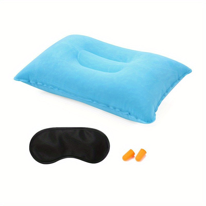 Lightweight, Plush Nylon Covered 3-Piece Set of Portable Inflatable Travel Pillows for Neck Support