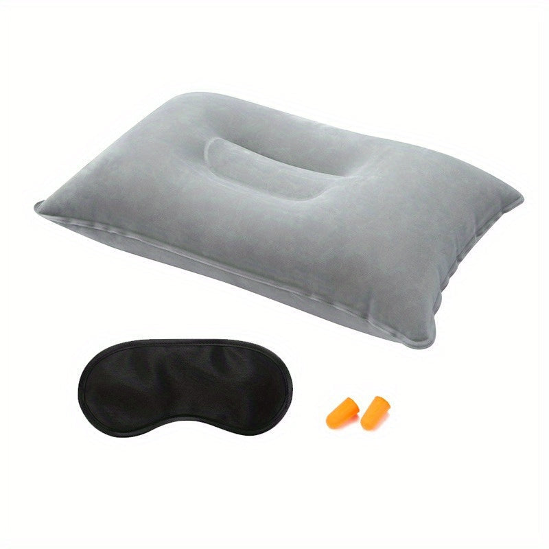 Lightweight, Plush Nylon Covered 3-Piece Set of Portable Inflatable Travel Pillows for Neck Support