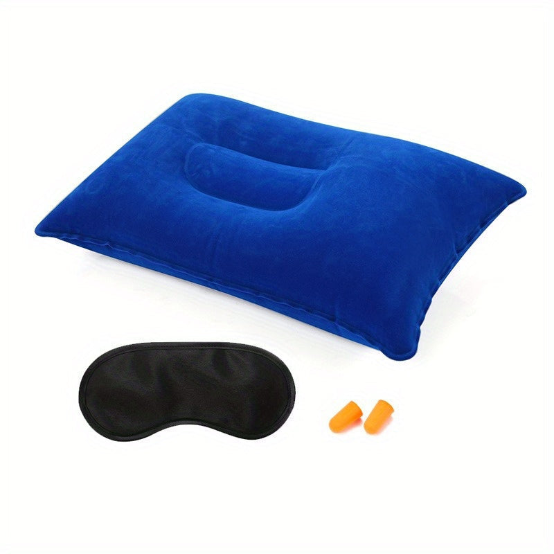 Lightweight, Plush Nylon Covered 3-Piece Set of Portable Inflatable Travel Pillows for Neck Support