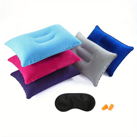 Lightweight, Plush Nylon Covered 3-Piece Set of Portable Inflatable Travel Pillows for Neck Support