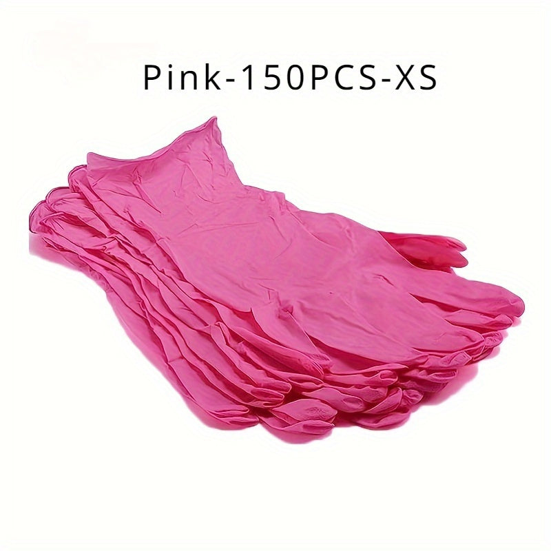 Pink disposable gloves, available in sets of 20, 80, or 150 pieces. These elastic and durable gloves are ideal for tattooing, manicures, kitchen washing, and other disposable apparel needs.