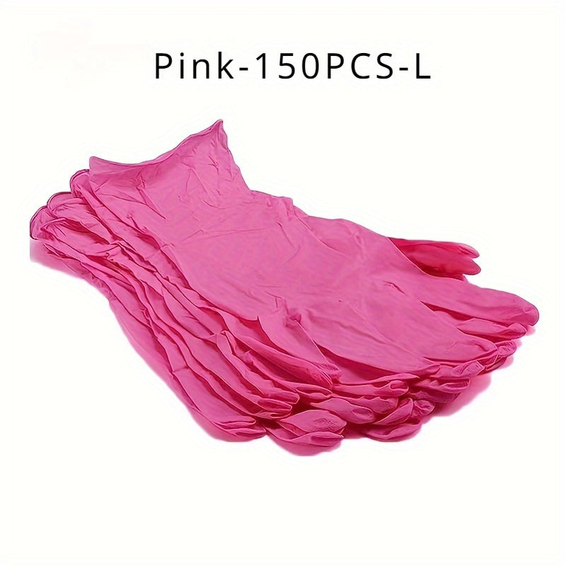 Pink disposable gloves, available in sets of 20, 80, or 150 pieces. These elastic and durable gloves are ideal for tattooing, manicures, kitchen washing, and other disposable apparel needs.