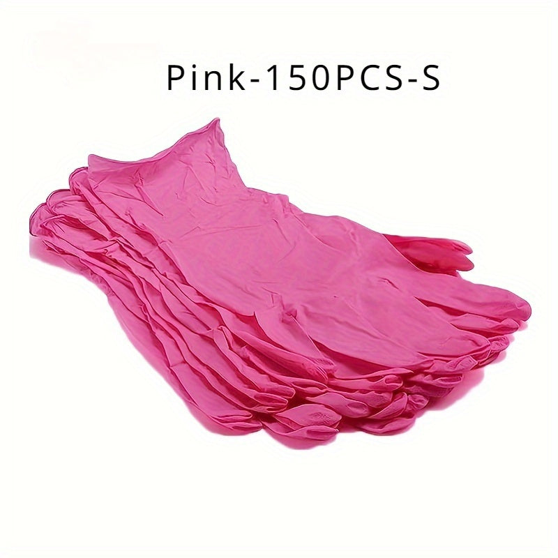 Pink disposable gloves, available in sets of 20, 80, or 150 pieces. These elastic and durable gloves are ideal for tattooing, manicures, kitchen washing, and other disposable apparel needs.