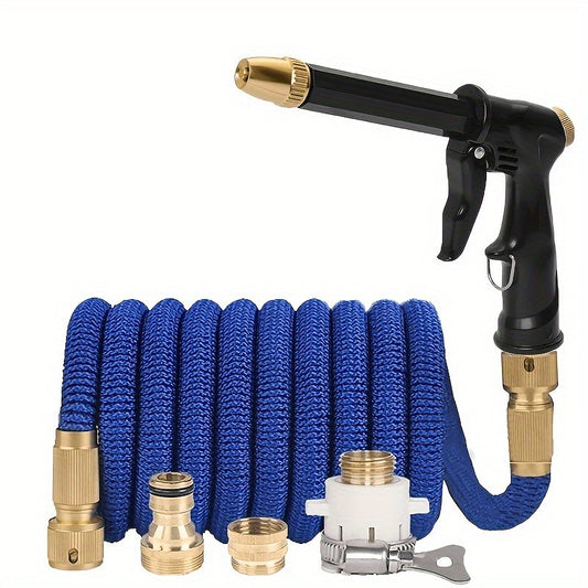 Durable plastic handheld nozzle for plant watering and car wash, no battery needed, with accessories.