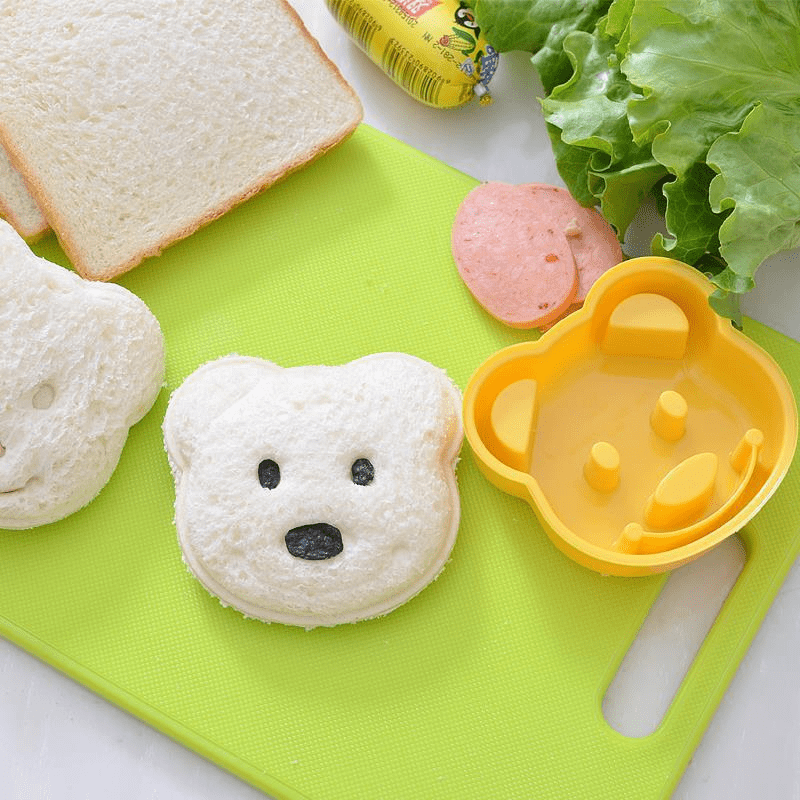 Kids' bear-shaped sandwich cutter made of food-safe plastic for fun lunches and picnics, also a great Easter gift.