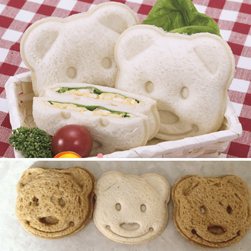 Kids' bear-shaped sandwich cutter made of food-safe plastic for fun lunches and picnics, also a great Easter gift.