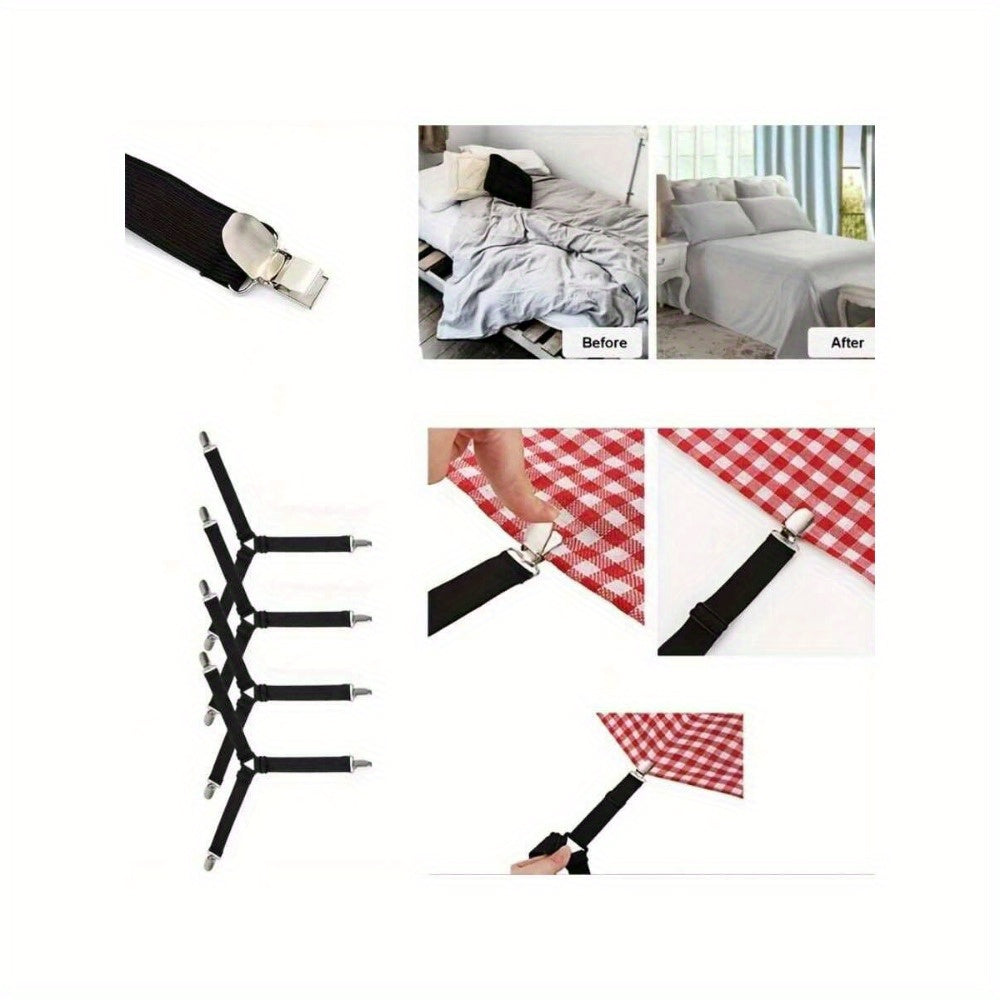 Triangle Bed Sheet Fasteners - Strong Metal Clips with Customizable Elastic Straps for Securing Sofa Cushions and Beds, Invisible Anti-Slip Safety Fasteners for Bedding, Convenient and Sleek Design