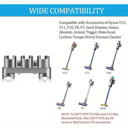 - Настенный держатель для насадок пылесоса в экономящем пространство сером цвете
- Совместимо с моделями V7 и V15
- Прочный удлинитель для аксессуаров по уходу за полами