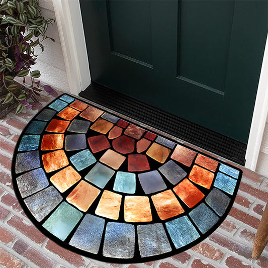 Soft and Plush Stone Print Door Mat in Vibrant Colors - 6mm Thick, Non-Slip with Crystal Velvet Texture, Perfect for Home Decor, Porch, and Living Room, Semi-Circular Design for a Cozy Touch