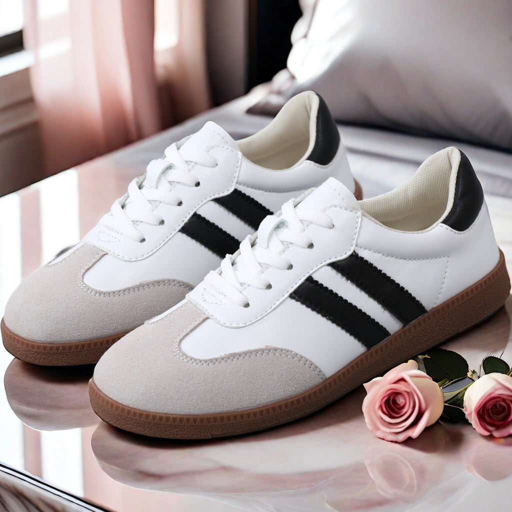 Women's colorblock sneakers with lace-up design, lightweight and comfortable for walking.