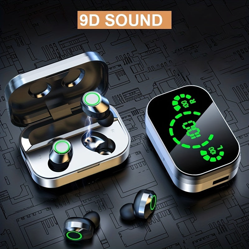 TWS Wireless Earbuds with Digital Screen, Perfect for Sports, Running, and Gaming, High-Quality Stereo Sound, Built-In Microphone, In-Ear Design for Active Lifestyles.