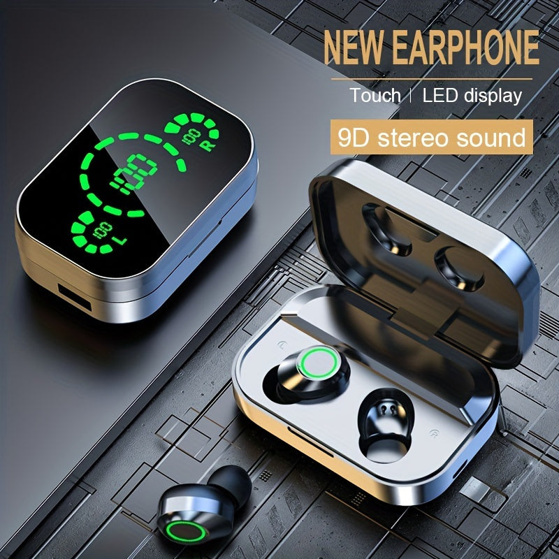 TWS Wireless Earbuds with Digital Screen, Perfect for Sports, Running, and Gaming, High-Quality Stereo Sound, Built-In Microphone, In-Ear Design for Active Lifestyles.