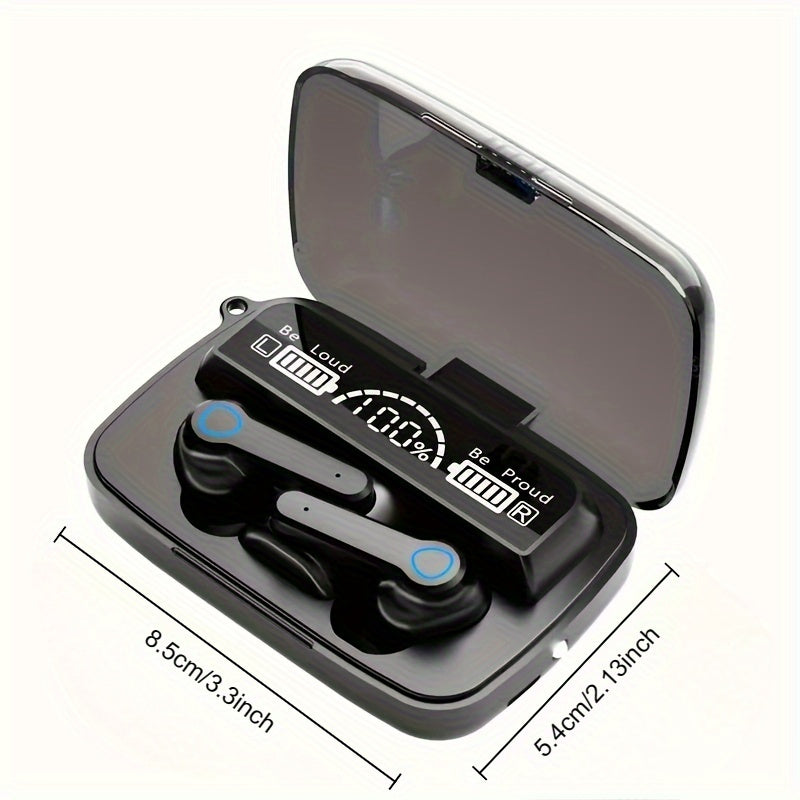 1 Pair of True Wireless Headphones with Digital Display, In-Ear Design, LED Indicator, Motion Activation, Theater Mode, Charging Case, and Extended Battery Life.