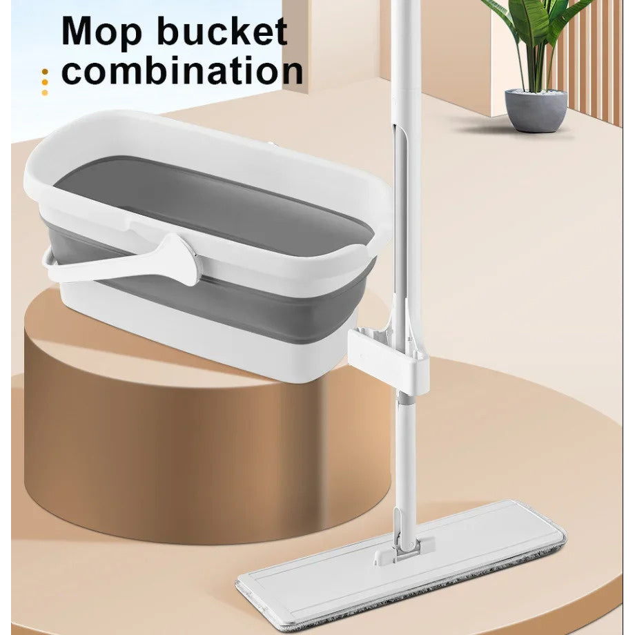 The Flat Mop and Bucket Set is equipped with a convenient self-wringing system, allowing for dual-use wet and dry mopping on household floors. Its space-saving design makes it perfect for cleaning in the living room, bedroom, bathroom, and kitchen.