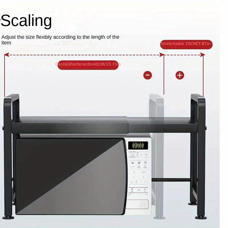 Регулируемая полка для микроволновой печи из нержавеющей стали - расширяемый органайзер для столешницы для микроволновых печей, рисоварок и специй, с прочными металлическими трубками, идеально подходит для домашнего декора