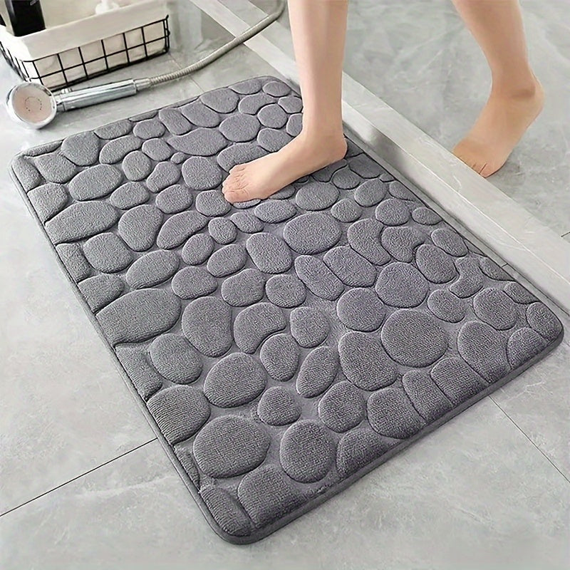 Memory Foam Bath Mat with Cobblestone Design - Soft and Absorbent, Fast Drying, Anti-Slip, Easy to Clean - Ideal for Bathroom, Kitchen, Laundry Room, and Bedroom