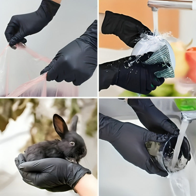 Black Disposable Nitrile Gloves, Pack of 100/150/200 - Ideal for Household Cleaning, Tattooing, Nail Art, Hairdressing, and Other Cleaning Tasks.