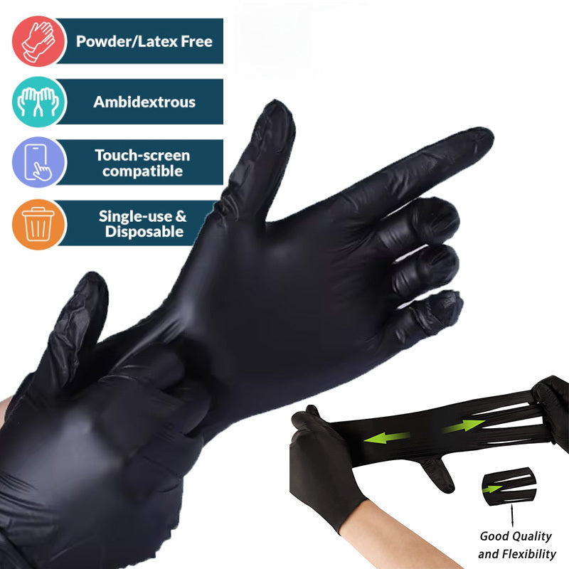 Black Disposable Nitrile Gloves, Pack of 100/150/200 - Ideal for Household Cleaning, Tattooing, Nail Art, Hairdressing, and Other Cleaning Tasks.