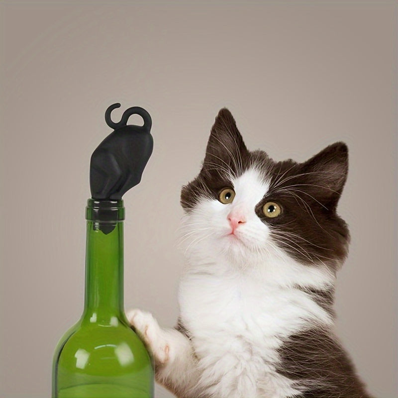 Kitten-shaped silicone wine bottle stopper for preserving freshness during Christmas and Halloween festivities.