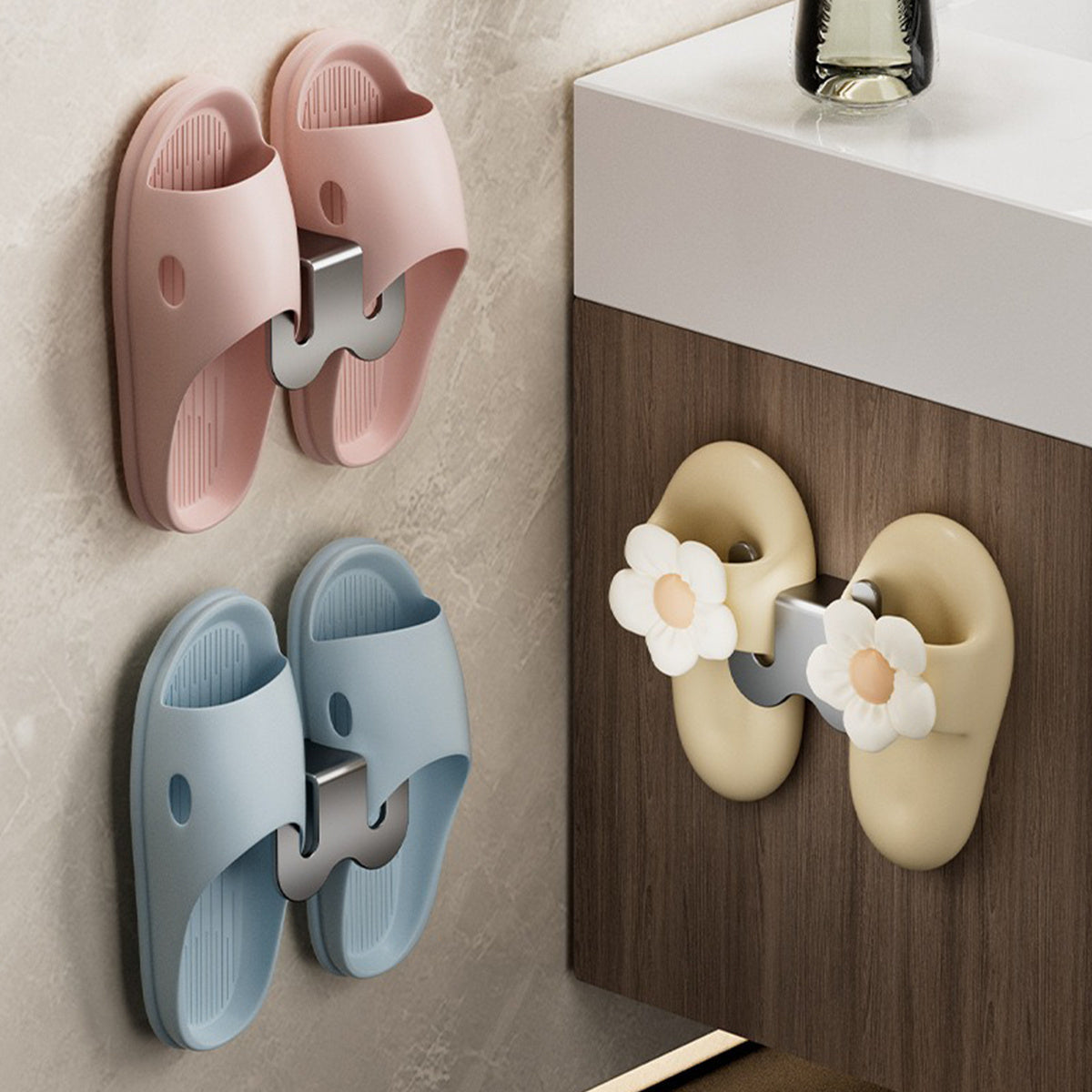 Bathroom Slipper Holder with Wall-Mounted Shoe Rack and Metal Hanging Organizer - No-Drill Installation, Water-Drain Hook for Storage - Perfect for Bathroom Use, Single Pack