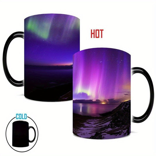 1pc Northern Lights Color-Changing Ceramic Coffee Mug - Valentine's Day Gift, Heat and Cold Sensitive, Ideal for Hot Beverages, Home or Office Use, Home Coffee Mug | Colorchanging Design |