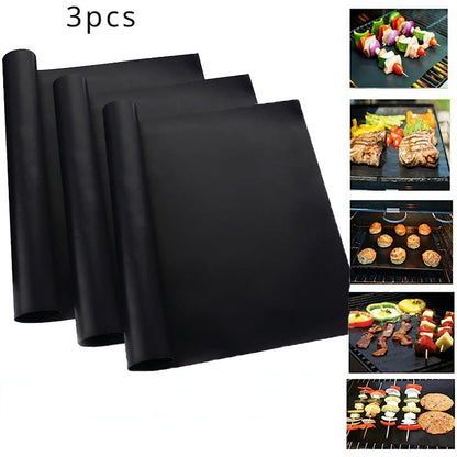 Set of 3 non-stick Teflon oven liners, perfect for electric and gas ovens. These heavy-duty, reusable mats are heat resistant up to 500°F, BPA and PFOA free. Ideal for use in the kitchen and BBQ.