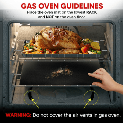 Set of 3 non-stick Teflon oven liners, perfect for electric and gas ovens. These heavy-duty, reusable mats are heat resistant up to 500°F, BPA and PFOA free. Ideal for use in the kitchen and BBQ.