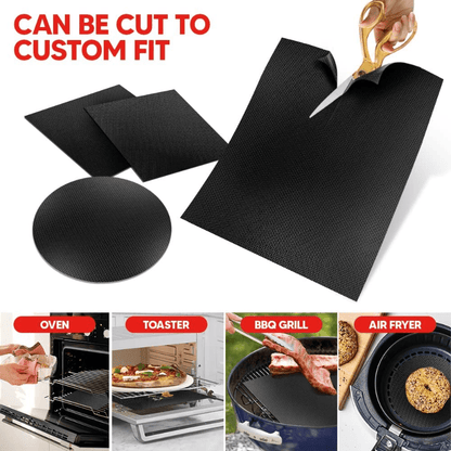 Set of 3 non-stick Teflon oven liners, perfect for electric and gas ovens. These heavy-duty, reusable mats are heat resistant up to 500°F, BPA and PFOA free. Ideal for use in the kitchen and BBQ.