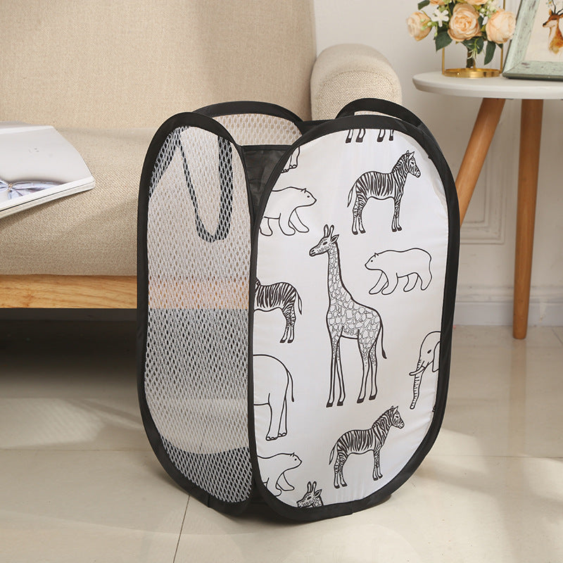 Laundry Basket with Cartoon Giraffe Design, Ideal for Sorting and Storing Sundries, Bathroom Essentials, and Dirty Laundry.