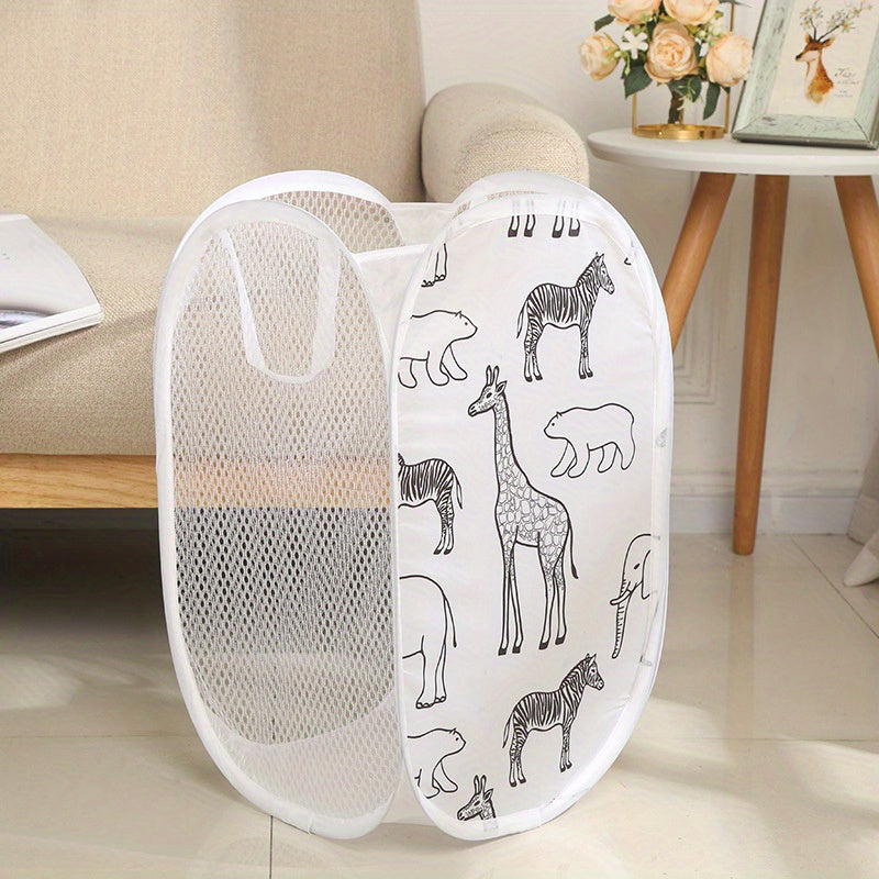 Laundry Basket with Cartoon Giraffe Design, Ideal for Sorting and Storing Sundries, Bathroom Essentials, and Dirty Laundry.