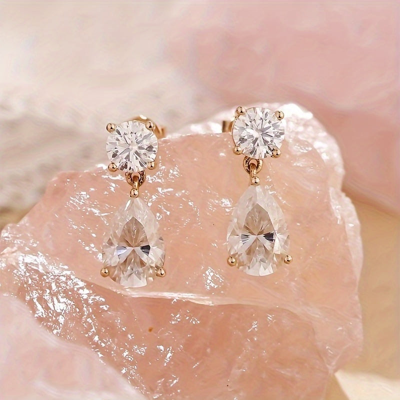 Pair of Moissanite Stud Dangle Earrings with 2pcs 1.7g 2.5ct Pear Moissanite Stones, Delicate Drop Earrings, Perfect Birthday or Anniversary Gift for Teens