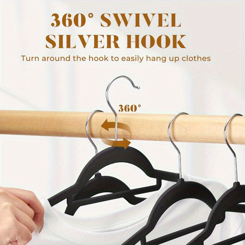 Get organized with a 50-pack of velvet hangers featuring a convenient tie bar, non-slip flocked felt design. These heavy-duty hangers are perfect for coats, pants, dresses, suits, and more, making them essential for home organization and storage.