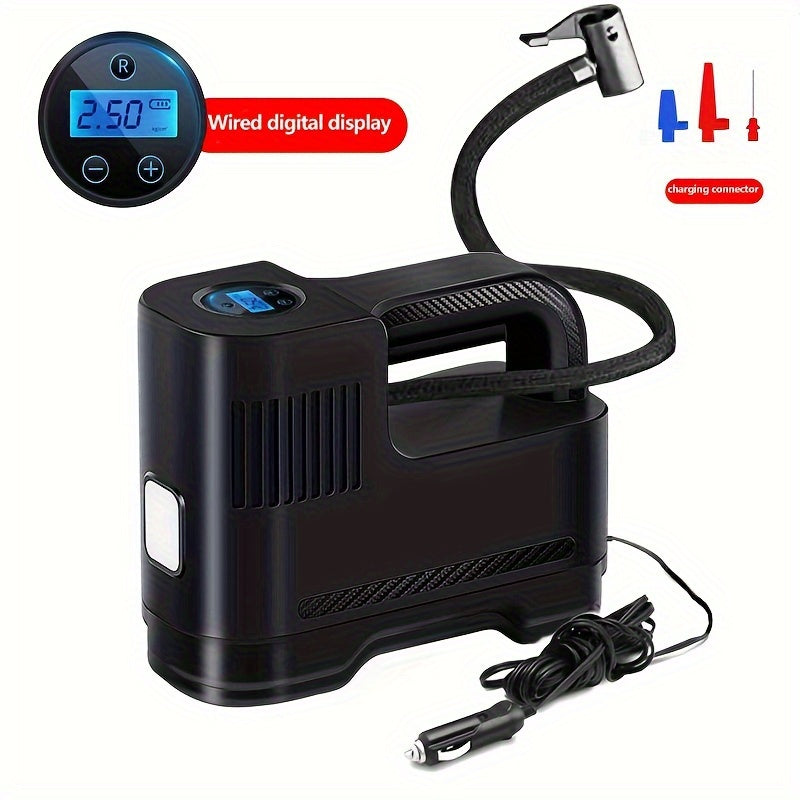 Rapidflow Portable Air Compressor Pump for cars and motorcycles, without battery, with LED light and carry rope.