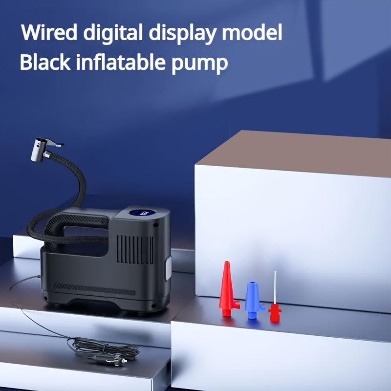 Rapidflow Portable Air Compressor Pump for cars and motorcycles, without battery, with LED light and carry rope.