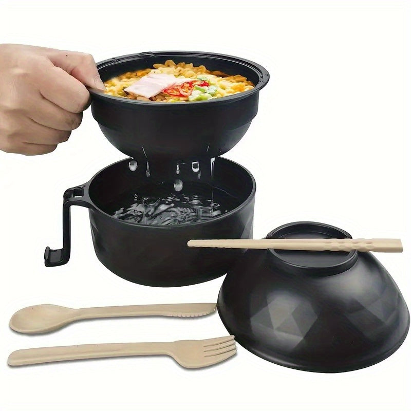 Microwave Ramen Cooker Set with Utensils - Includes Spoon, Fork, and Chopsticks - Perfect for Instant Noodles, Made of ABS Microwave-Safe Material, Great for College Dorms, Camping, and Picnics