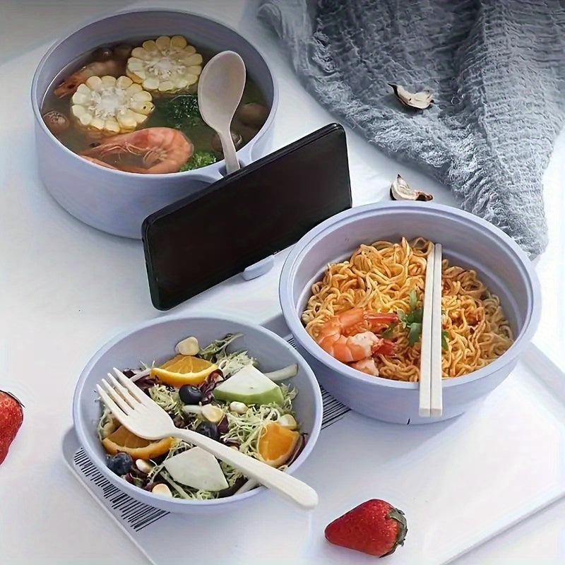 Microwave Ramen Cooker Set with Utensils - Includes Spoon, Fork, and Chopsticks - Perfect for Instant Noodles, Made of ABS Microwave-Safe Material, Great for College Dorms, Camping, and Picnics