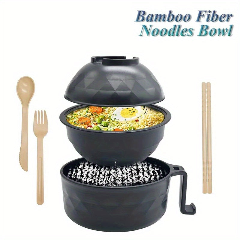 Microwave Ramen Cooker Set with Utensils - Includes Spoon, Fork, and Chopsticks - Perfect for Instant Noodles, Made of ABS Microwave-Safe Material, Great for College Dorms, Camping, and Picnics