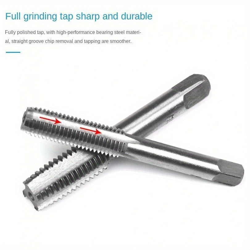 Metric screw tap and die set with 12pcs, M6-M12, made of alloy steel for precision machining in DIY and repair work.