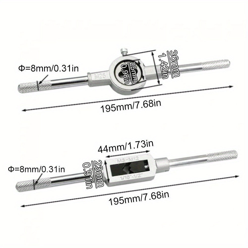 Metric screw tap and die set with 12pcs, M6-M12, made of alloy steel for precision machining in DIY and repair work.